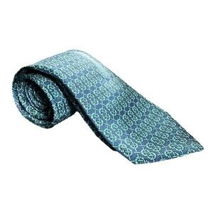 Hermès Paris Silk Tie Navy Teal Horseshoe Polo Mallet Equestrian Pattern EUC